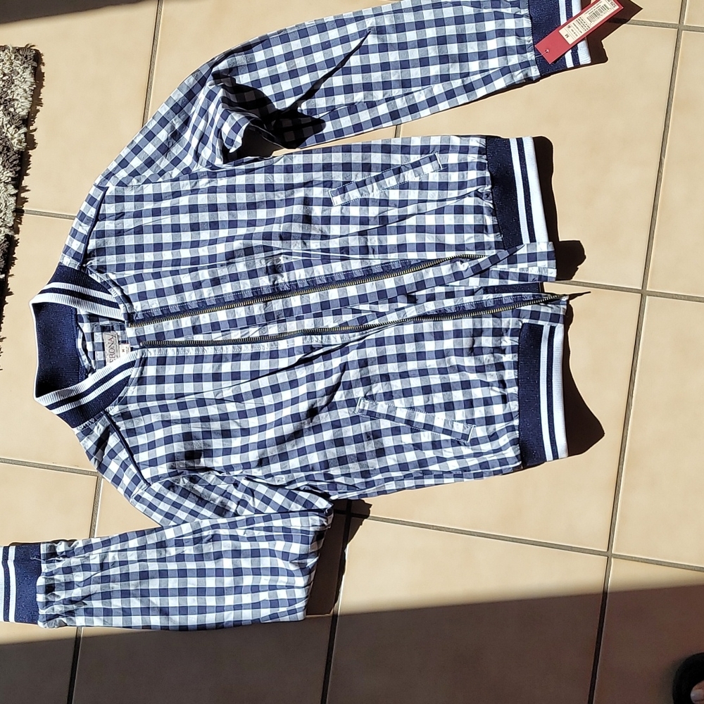 Navy Plaid Bomber Jacket